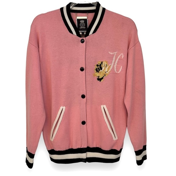 RARE! Juicy Couture Cashmere Wool Letterman Style Oversized Cardigan Sweater XS - Picture 2 of 9